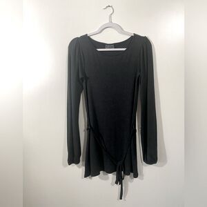 Michael Stars Long Sleeve Tunic with Puff Sleeves Black with Waist Tie Small